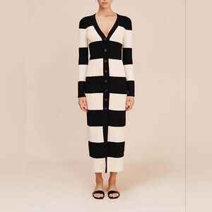 Posse Theo Black/Bone Striped Long Sleeve Button-Front Dress. Sz L